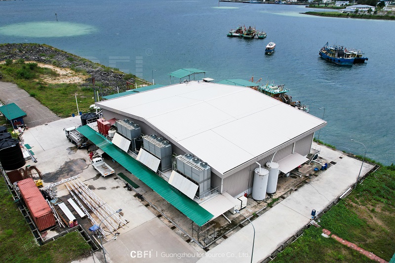 Large-scale ice plant with block ice machine and cold storage